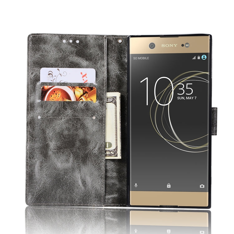 For Sony Xperia XA1 Retro Copper Button Crazy Horse Horizontal Flip PU Leather Case with Holder & Card Slots & Wallet & Lanyard
