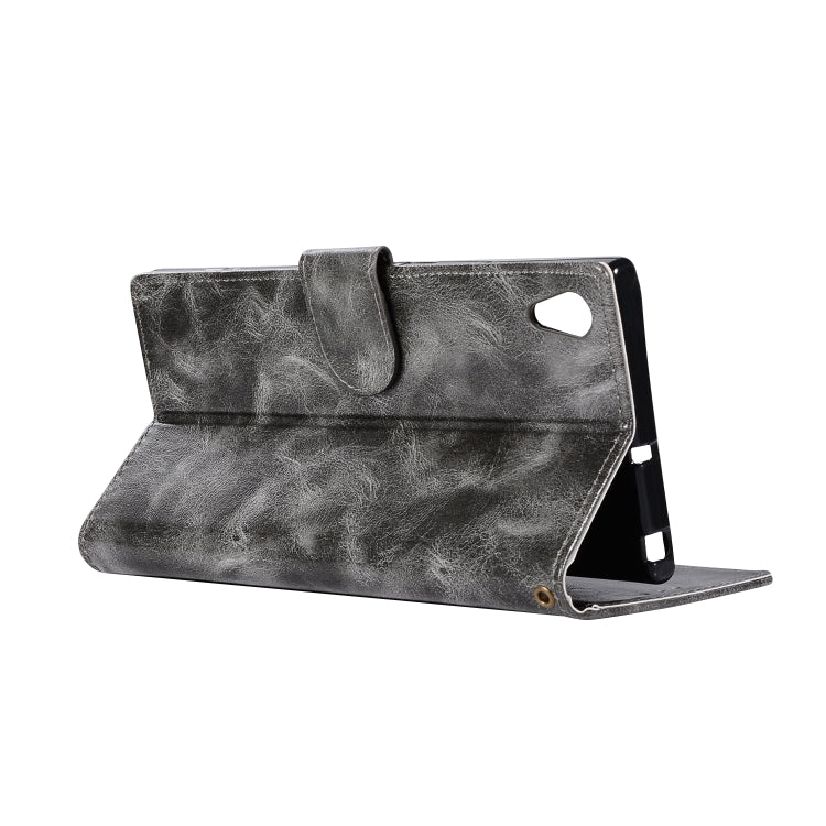 For Sony Xperia XA1 Retro Copper Button Crazy Horse Horizontal Flip PU Leather Case with Holder & Card Slots & Wallet & Lanyard