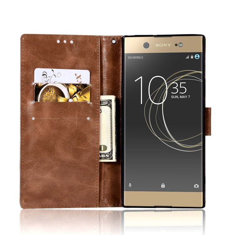 For Sony Xperia XA1 Retro Copper Button Crazy Horse Horizontal Flip PU Leather Case with Holder & Card Slots & Wallet & Lanyard