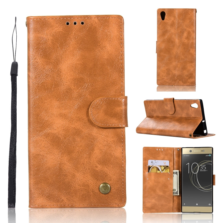 For Sony Xperia XA1 Retro Copper Button Crazy Horse Horizontal Flip PU Leather Case with Holder & Card Slots & Wallet & Lanyard