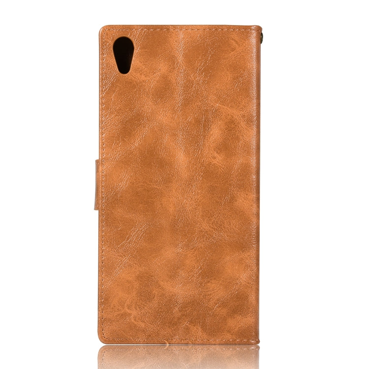 For Sony Xperia XA1 Retro Copper Button Crazy Horse Horizontal Flip PU Leather Case with Holder & Card Slots & Wallet & Lanyard