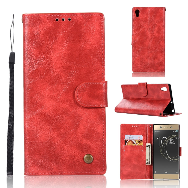 For Sony Xperia XA1 Retro Copper Button Crazy Horse Horizontal Flip PU Leather Case with Holder & Card Slots & Wallet & Lanyard