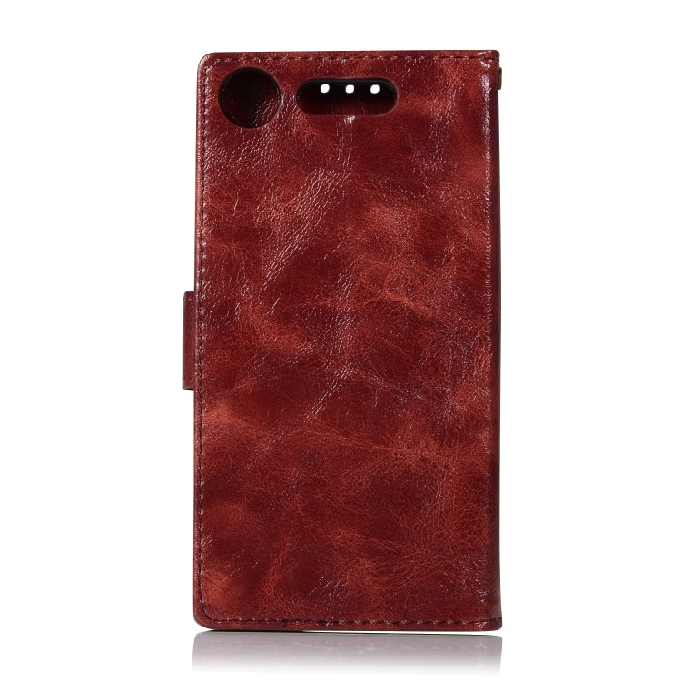 For Sony Xperia XZ1 Retro Copper Button Crazy Horse Horizontal Flip PU Leather Case with Holder & Card Slots & Wallet & Lanyard