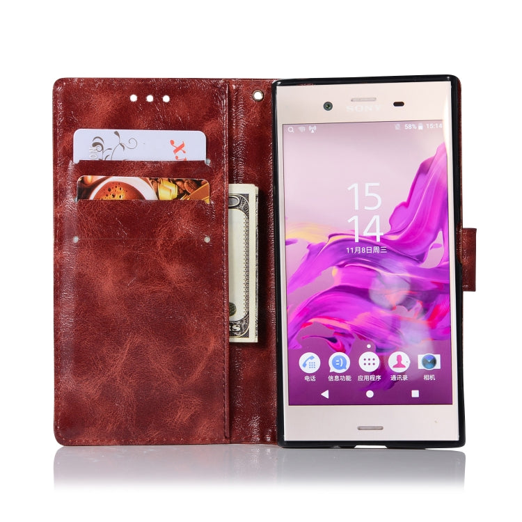 For Sony Xperia XZ1 Retro Copper Button Crazy Horse Horizontal Flip PU Leather Case with Holder & Card Slots & Wallet & Lanyard