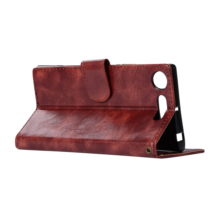For Sony Xperia XZ1 Retro Copper Button Crazy Horse Horizontal Flip PU Leather Case with Holder & Card Slots & Wallet & Lanyard