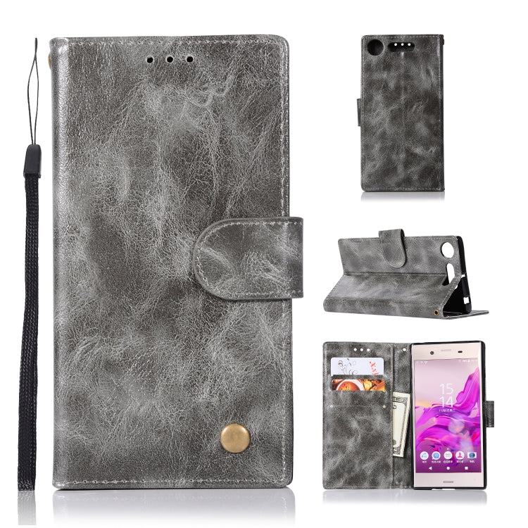 For Sony Xperia XZ1 Retro Copper Button Crazy Horse Horizontal Flip PU Leather Case with Holder & Card Slots & Wallet & Lanyard