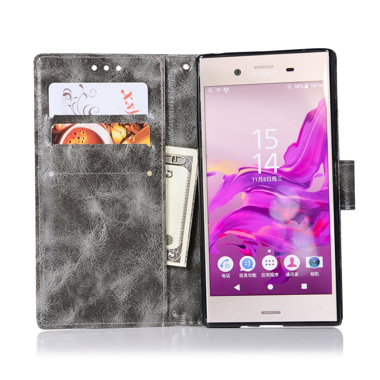 For Sony Xperia XZ1 Retro Copper Button Crazy Horse Horizontal Flip PU Leather Case with Holder & Card Slots & Wallet & Lanyard