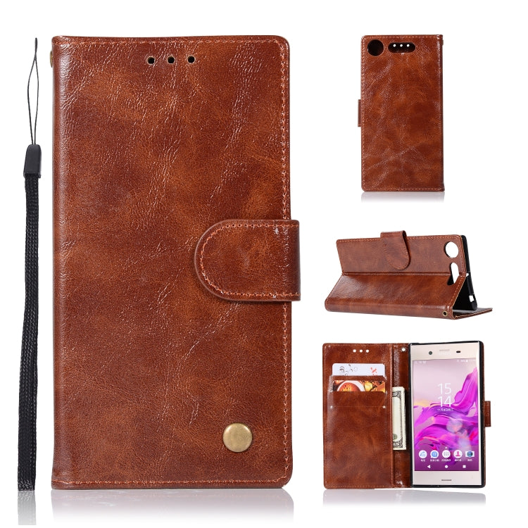 For Sony Xperia XZ1 Retro Copper Button Crazy Horse Horizontal Flip PU Leather Case with Holder & Card Slots & Wallet & Lanyard