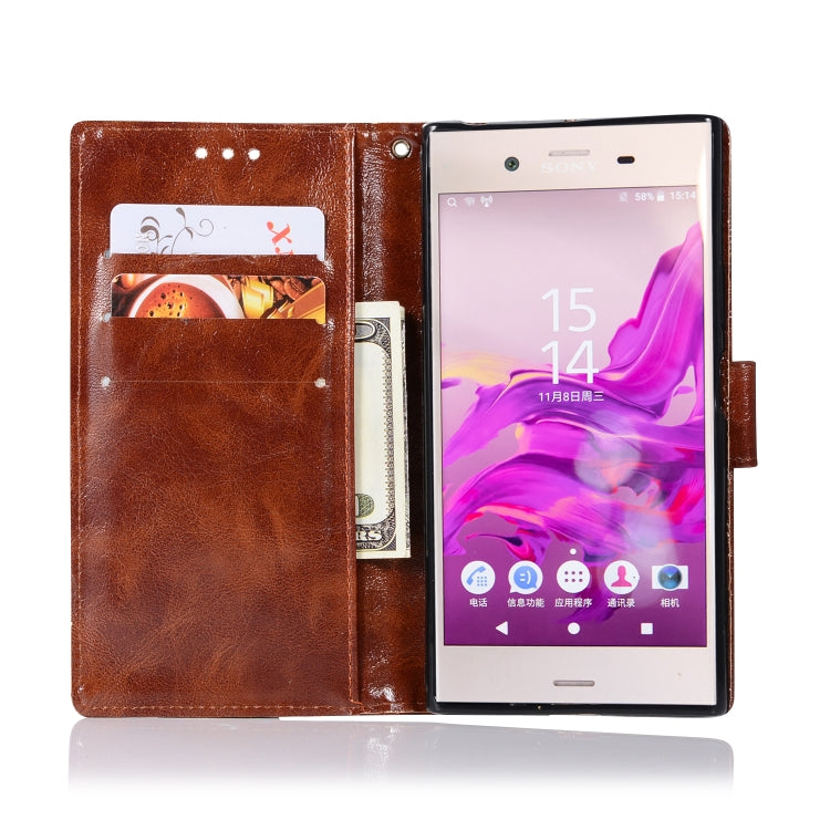 For Sony Xperia XZ1 Retro Copper Button Crazy Horse Horizontal Flip PU Leather Case with Holder & Card Slots & Wallet & Lanyard
