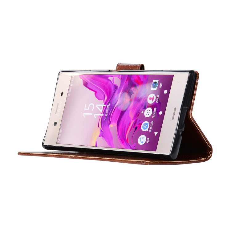 For Sony Xperia XZ1 Retro Copper Button Crazy Horse Horizontal Flip PU Leather Case with Holder & Card Slots & Wallet & Lanyard
