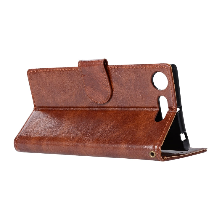 For Sony Xperia XZ1 Retro Copper Button Crazy Horse Horizontal Flip PU Leather Case with Holder & Card Slots & Wallet & Lanyard