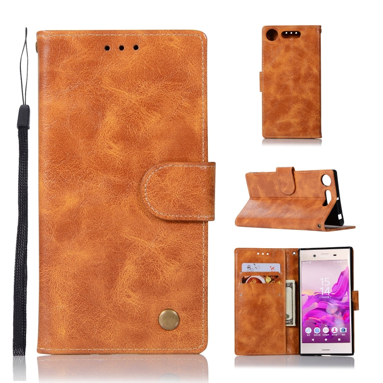 For Sony Xperia XZ1 Retro Copper Button Crazy Horse Horizontal Flip PU Leather Case with Holder & Card Slots & Wallet & Lanyard