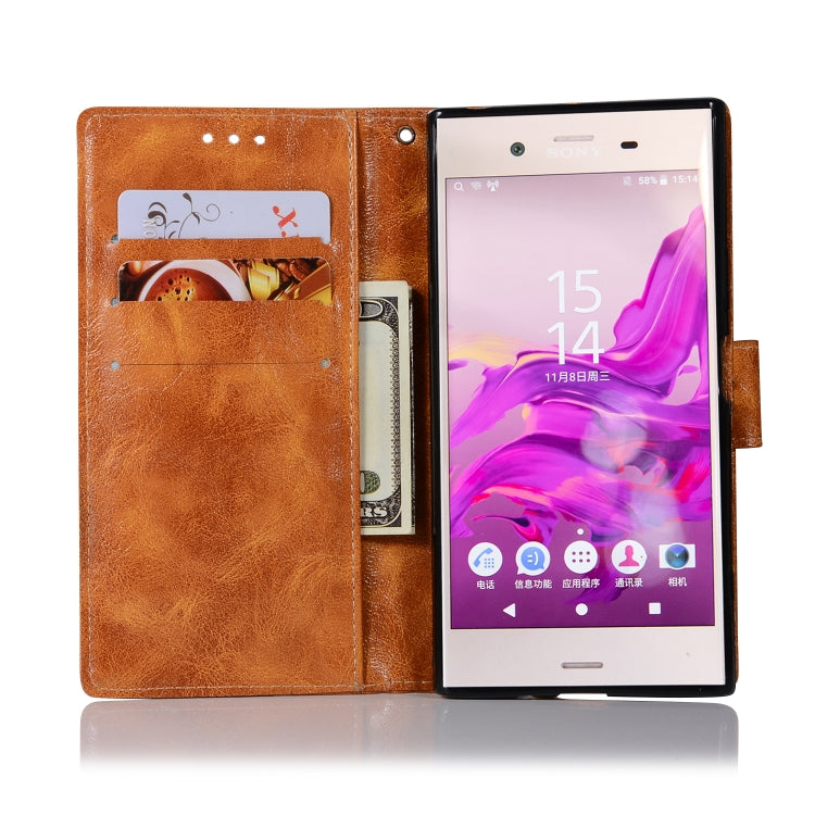 For Sony Xperia XZ1 Retro Copper Button Crazy Horse Horizontal Flip PU Leather Case with Holder & Card Slots & Wallet & Lanyard