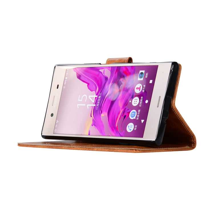 For Sony Xperia XZ1 Retro Copper Button Crazy Horse Horizontal Flip PU Leather Case with Holder & Card Slots & Wallet & Lanyard