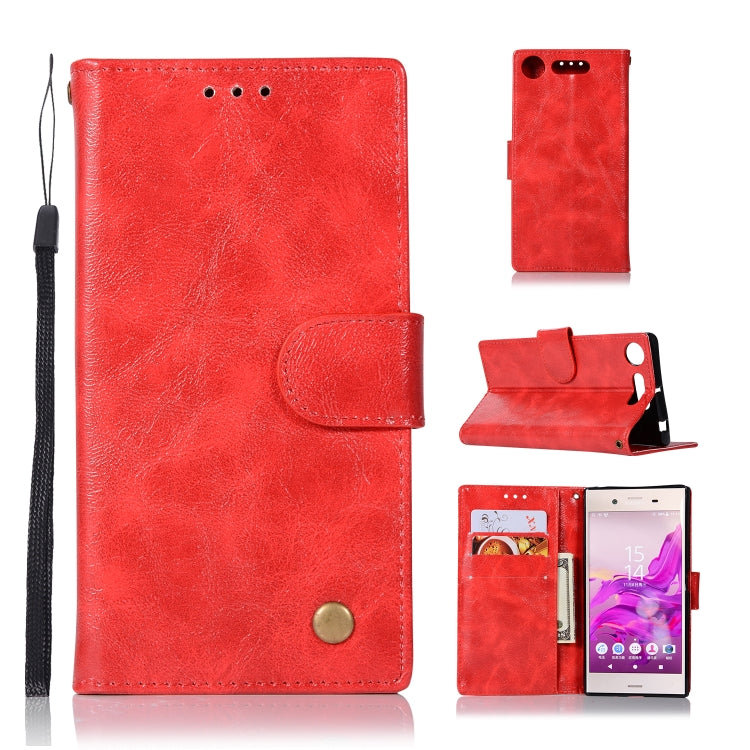 For Sony Xperia XZ1 Retro Copper Button Crazy Horse Horizontal Flip PU Leather Case with Holder & Card Slots & Wallet & Lanyard