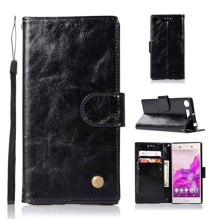 For Sony Xperia XZ1 Retro Copper Button Crazy Horse Horizontal Flip PU Leather Case with Holder & Card Slots & Wallet & Lanyard