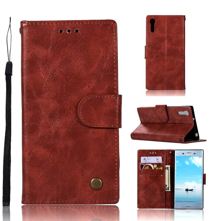 For Sony Xperia XZ Retro Copper Button Crazy Horse Horizontal Flip PU Leather Case with Holder & Card Slots & Wallet & Lanyard