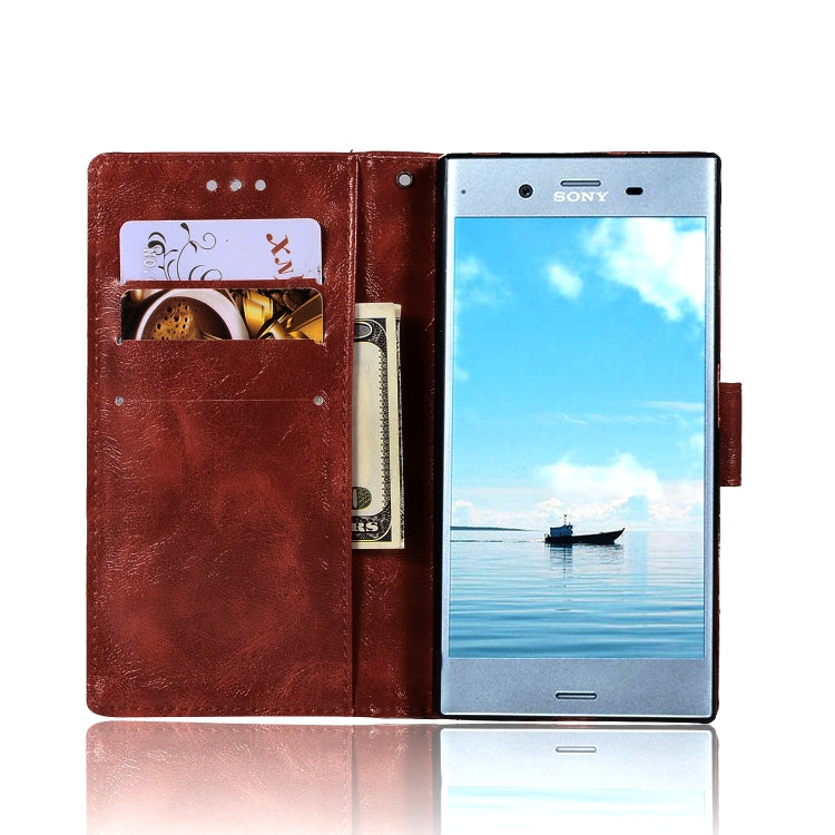 For Sony Xperia XZ Retro Copper Button Crazy Horse Horizontal Flip PU Leather Case with Holder & Card Slots & Wallet & Lanyard