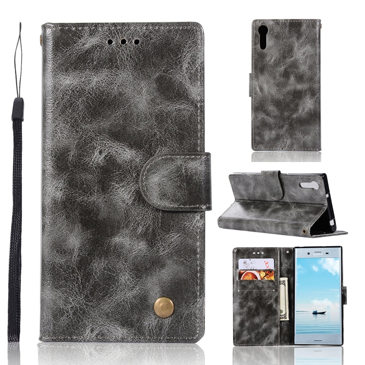 For Sony Xperia XZ Retro Copper Button Crazy Horse Horizontal Flip PU Leather Case with Holder & Card Slots & Wallet & Lanyard