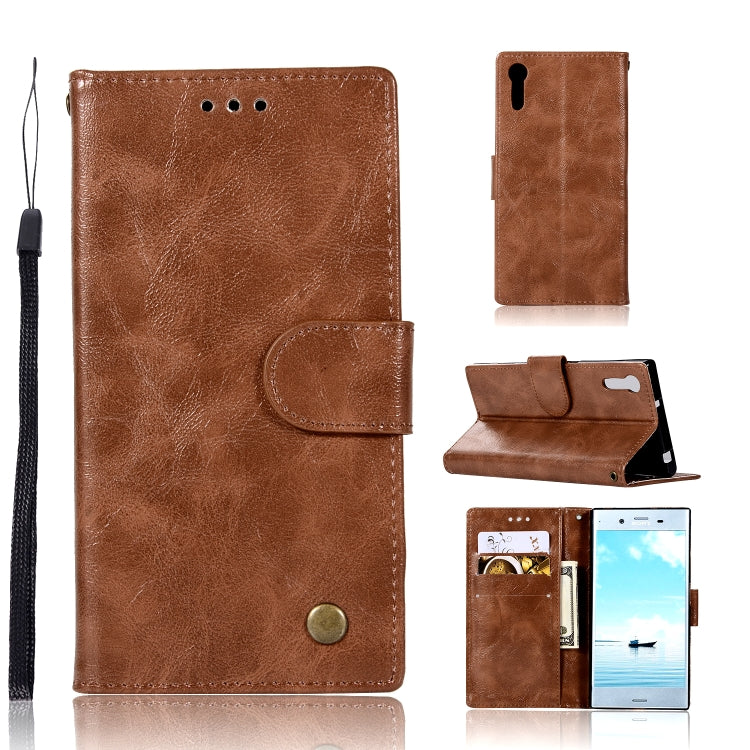 For Sony Xperia XZ Retro Copper Button Crazy Horse Horizontal Flip PU Leather Case with Holder & Card Slots & Wallet & Lanyard