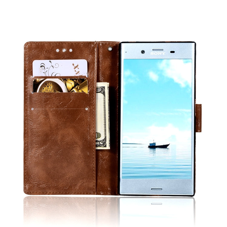 For Sony Xperia XZ Retro Copper Button Crazy Horse Horizontal Flip PU Leather Case with Holder & Card Slots & Wallet & Lanyard