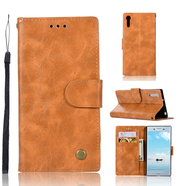 For Sony Xperia XZ Retro Copper Button Crazy Horse Horizontal Flip PU Leather Case with Holder & Card Slots & Wallet & Lanyard