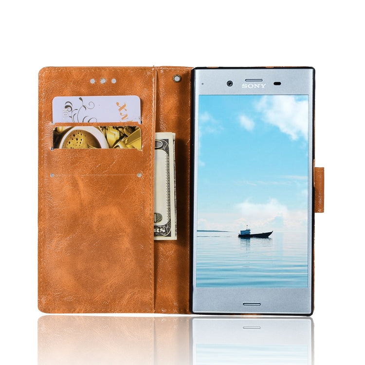 For Sony Xperia XZ Retro Copper Button Crazy Horse Horizontal Flip PU Leather Case with Holder & Card Slots & Wallet & Lanyard