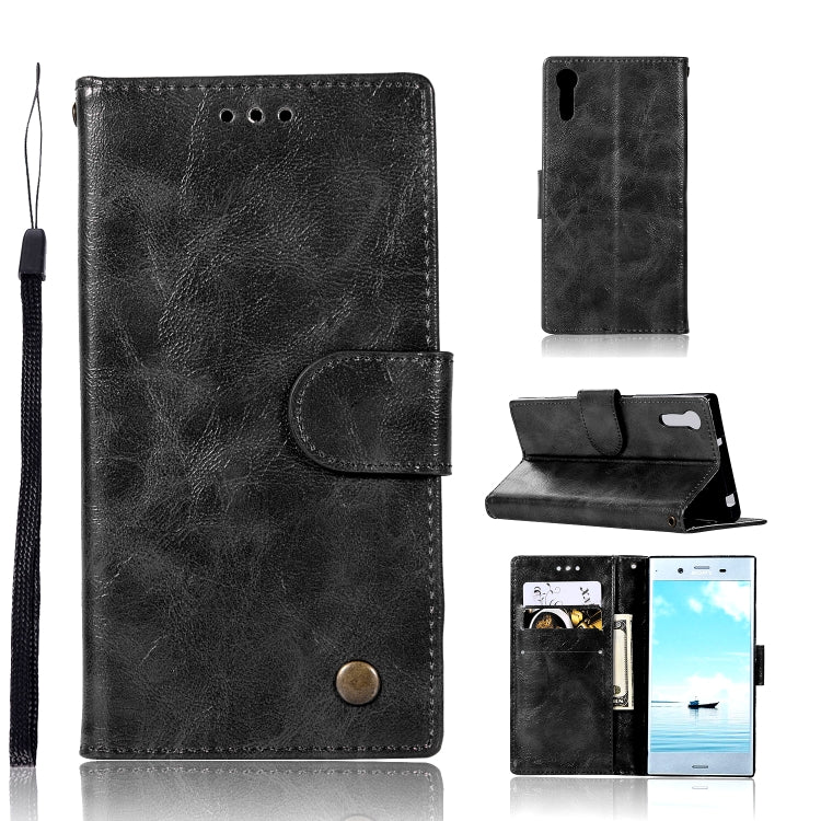 For Sony Xperia XZ Retro Copper Button Crazy Horse Horizontal Flip PU Leather Case with Holder & Card Slots & Wallet & Lanyard