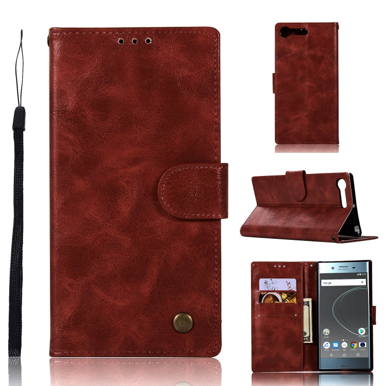 For Sony Xperia XZ Premium Retro Copper Button Crazy Horse Horizontal Flip PU Leather Case with Holder & Card Slots & Wallet & Lanyard