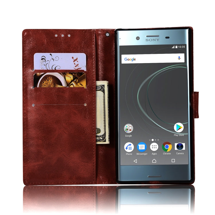For Sony Xperia XZ Premium Retro Copper Button Crazy Horse Horizontal Flip PU Leather Case with Holder & Card Slots & Wallet & Lanyard