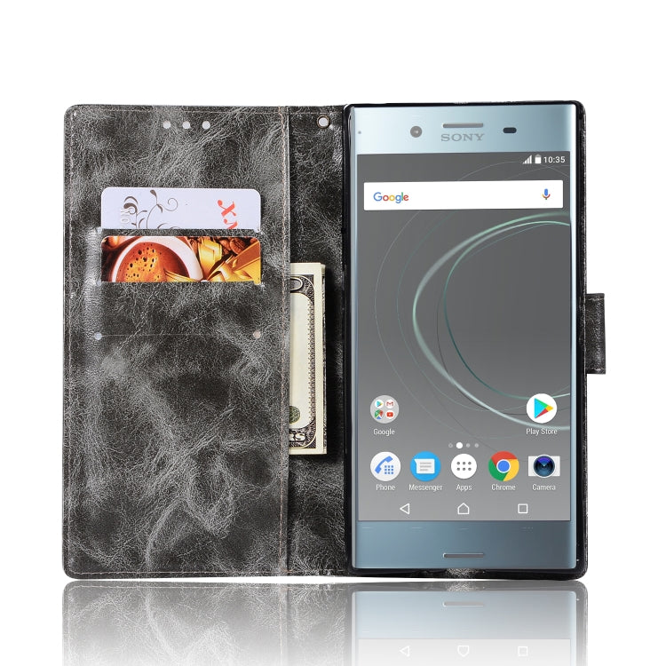 For Sony Xperia XZ Premium Retro Copper Button Crazy Horse Horizontal Flip PU Leather Case with Holder & Card Slots & Wallet & Lanyard