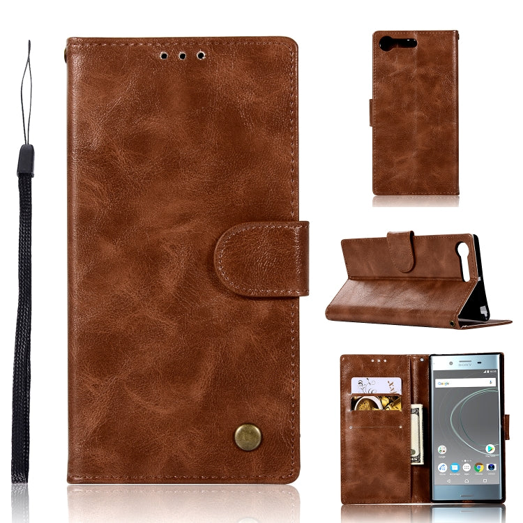 For Sony Xperia XZ Premium Retro Copper Button Crazy Horse Horizontal Flip PU Leather Case with Holder & Card Slots & Wallet & Lanyard