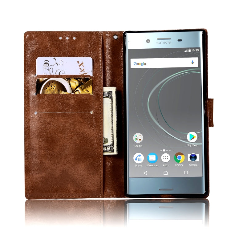 For Sony Xperia XZ Premium Retro Copper Button Crazy Horse Horizontal Flip PU Leather Case with Holder & Card Slots & Wallet & Lanyard