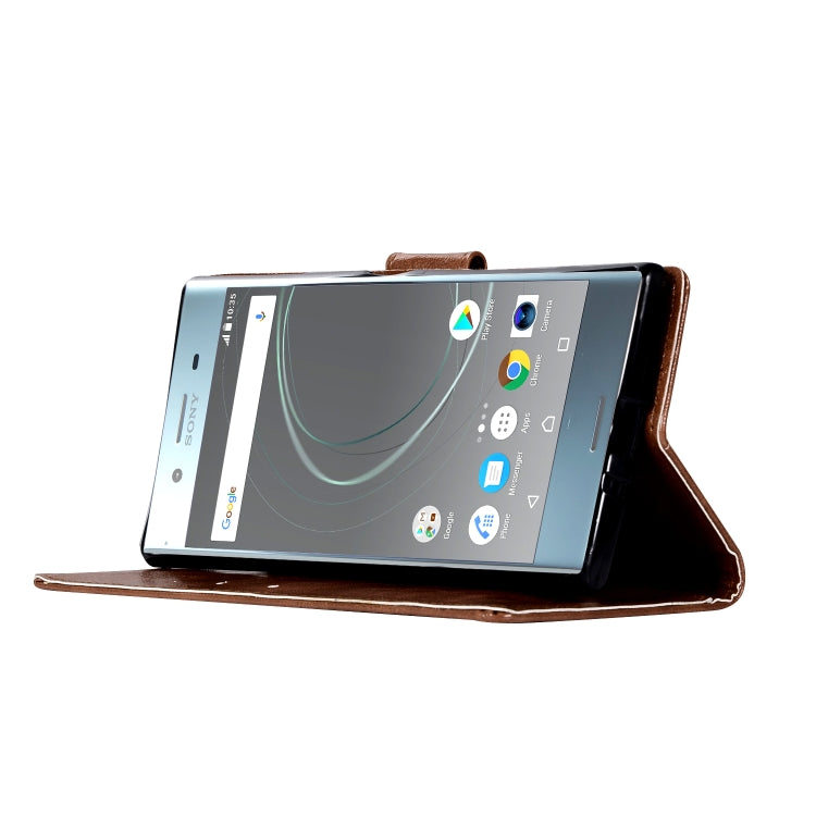 For Sony Xperia XZ Premium Retro Copper Button Crazy Horse Horizontal Flip PU Leather Case with Holder & Card Slots & Wallet & Lanyard