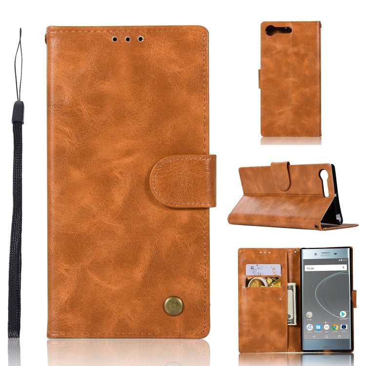 For Sony Xperia XZ Premium Retro Copper Button Crazy Horse Horizontal Flip PU Leather Case with Holder & Card Slots & Wallet & Lanyard