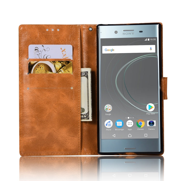 For Sony Xperia XZ Premium Retro Copper Button Crazy Horse Horizontal Flip PU Leather Case with Holder & Card Slots & Wallet & Lanyard