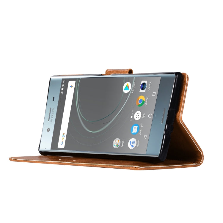 For Sony Xperia XZ Premium Retro Copper Button Crazy Horse Horizontal Flip PU Leather Case with Holder & Card Slots & Wallet & Lanyard