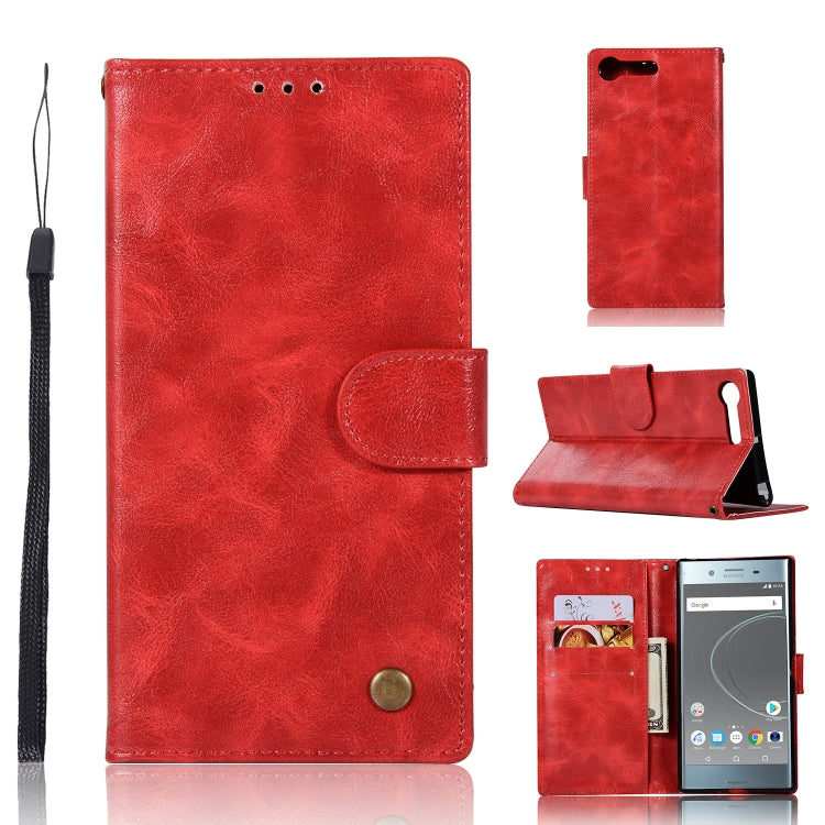 For Sony Xperia XZ Premium Retro Copper Button Crazy Horse Horizontal Flip PU Leather Case with Holder & Card Slots & Wallet & Lanyard
