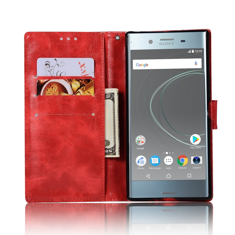 For Sony Xperia XZ Premium Retro Copper Button Crazy Horse Horizontal Flip PU Leather Case with Holder & Card Slots & Wallet & Lanyard