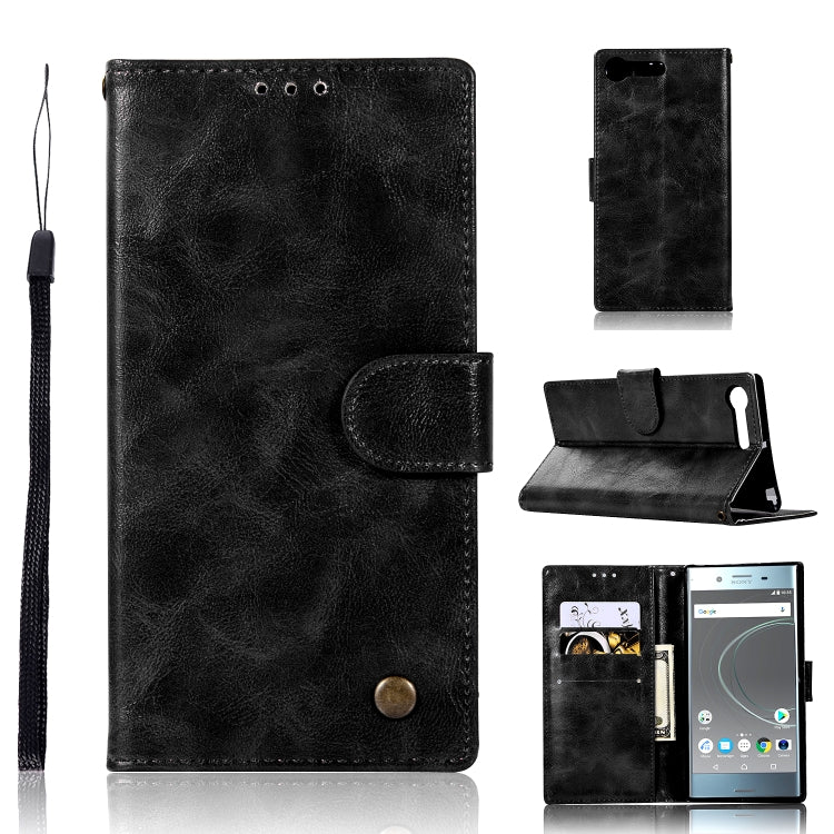 For Sony Xperia XZ Premium Retro Copper Button Crazy Horse Horizontal Flip PU Leather Case with Holder & Card Slots & Wallet & Lanyard