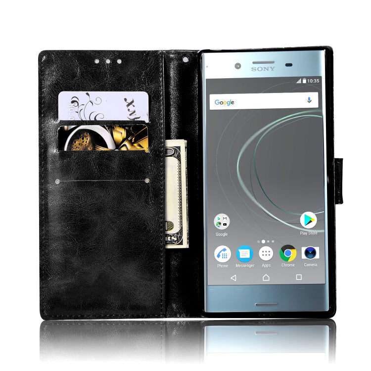 For Sony Xperia XZ Premium Retro Copper Button Crazy Horse Horizontal Flip PU Leather Case with Holder & Card Slots & Wallet & Lanyard