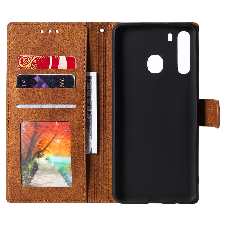 For Samsung Galaxy A21 Stitching Calf Texture Horizontal Flip Leather Case with Holder & Card Slots & Wallet