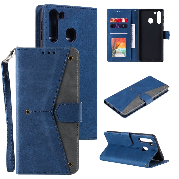For Samsung Galaxy A21 Stitching Calf Texture Horizontal Flip Leather Case with Holder & Card Slots & Wallet