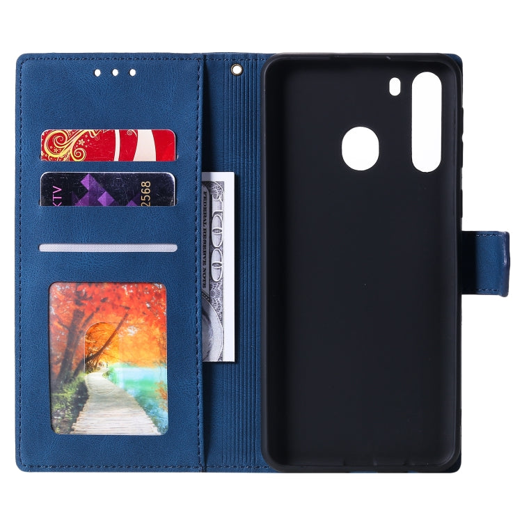 For Samsung Galaxy A21 Stitching Calf Texture Horizontal Flip Leather Case with Holder & Card Slots & Wallet