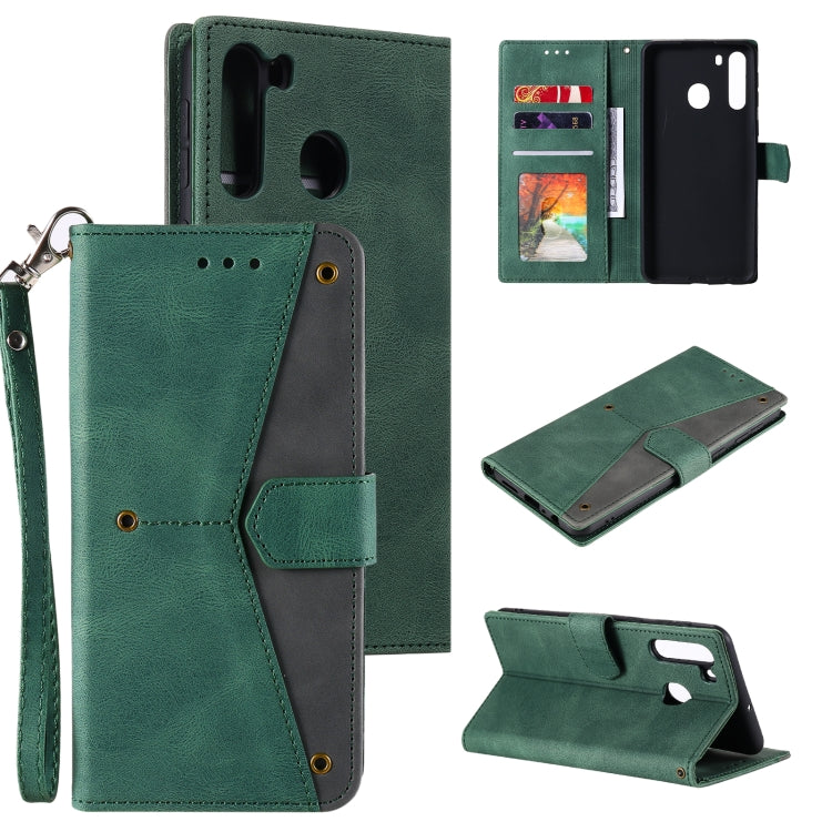 For Samsung Galaxy A21 Stitching Calf Texture Horizontal Flip Leather Case with Holder & Card Slots & Wallet
