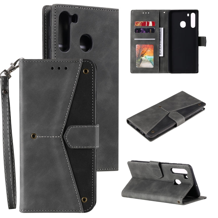 For Samsung Galaxy A21 Stitching Calf Texture Horizontal Flip Leather Case with Holder & Card Slots & Wallet