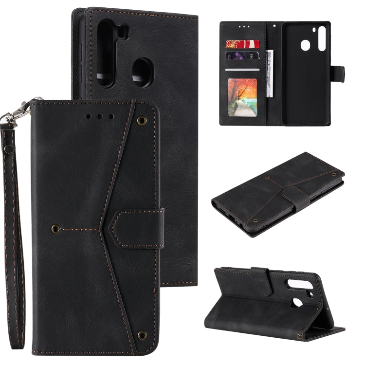 For Samsung Galaxy A21 Stitching Calf Texture Horizontal Flip Leather Case with Holder & Card Slots & Wallet