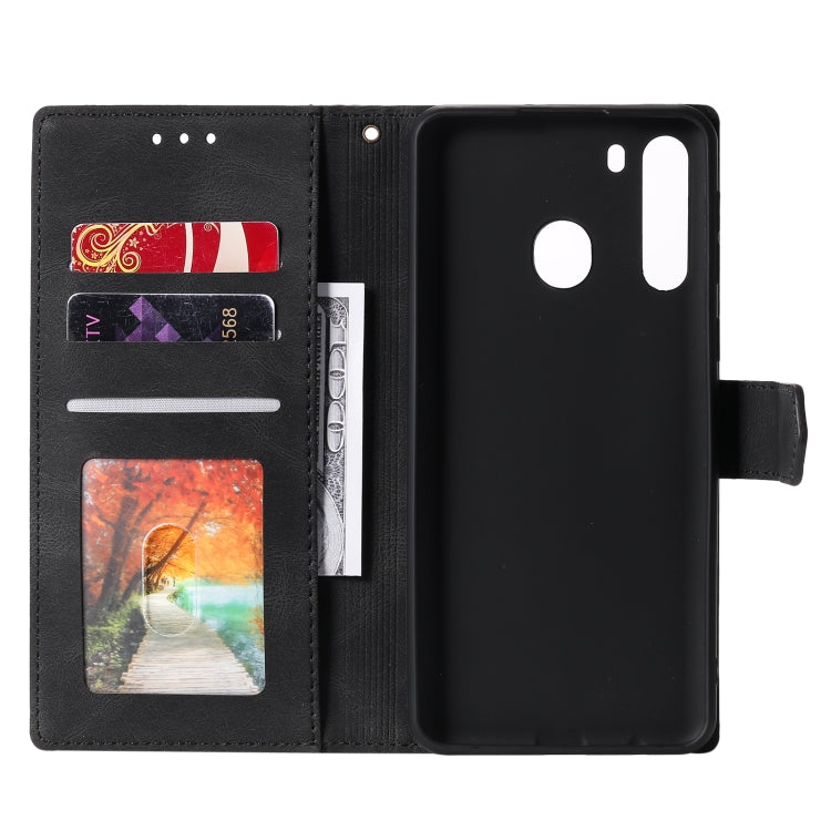 For Samsung Galaxy A21 Stitching Calf Texture Horizontal Flip Leather Case with Holder & Card Slots & Wallet