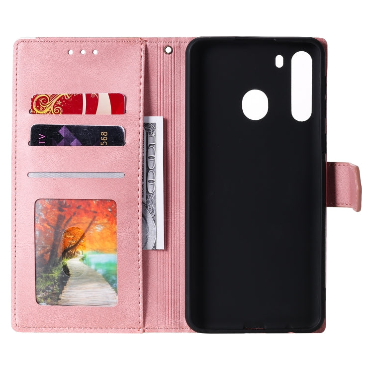 For Samsung Galaxy A21 Stitching Calf Texture Horizontal Flip Leather Case with Holder & Card Slots & Wallet