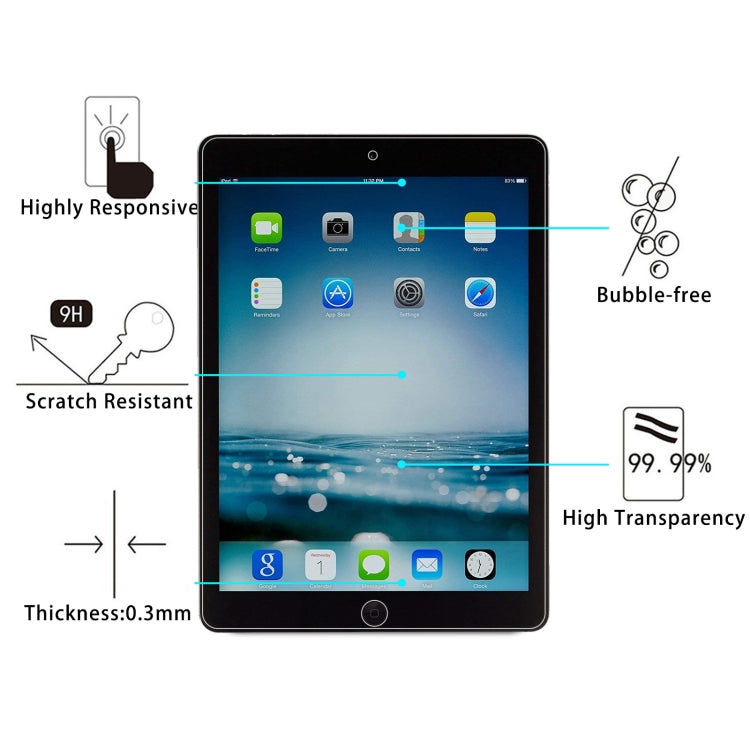 2 PCS 9H 2.5D Explosion-proof Tempered Glass Film For iPad 9.7 2018 / 2017 / Pro 9.7 / Air 2 / Air